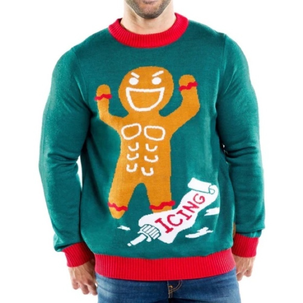 Tipsy Elves men’s large Festive Green Gingerbread Sweater, EUC, holiday party